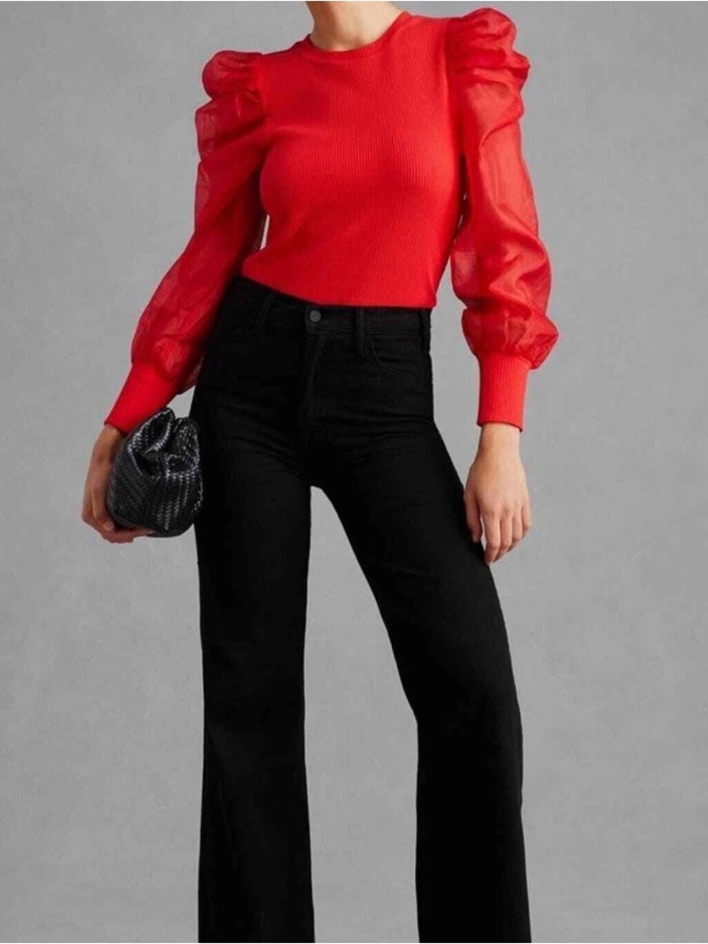 Anthropologie Dolan Left Coast Taffeta Sheer Poof Long Sleeve Top Size Small